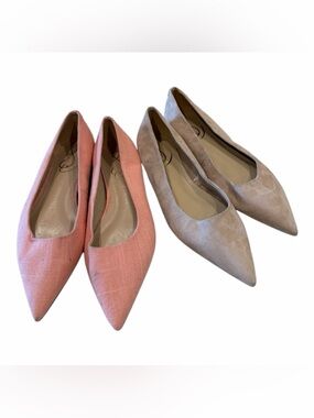 Sam Edelman Flats Bundle 2 Pair Pointed Toe Pink Beige Suede Ballet Shoes Womens